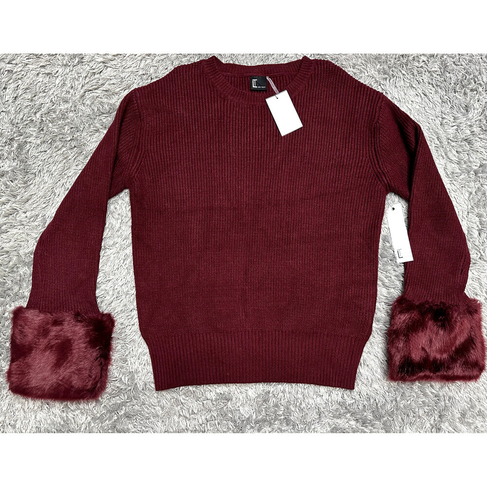 Love Token women's Sweater Faux Fur Cuff Knit long sleeve in Wine Size L $180